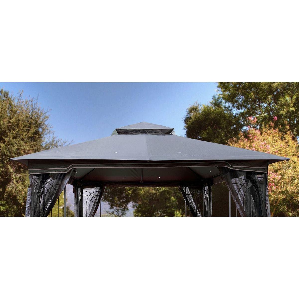 10x10 Ft Patio Double Roof Gazebo Replacement Canopy Top Fabric, Gray