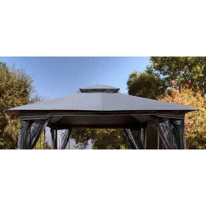 10x10 Ft Patio Double Roof Gazebo Replacement Canopy Top Fabric, Gray