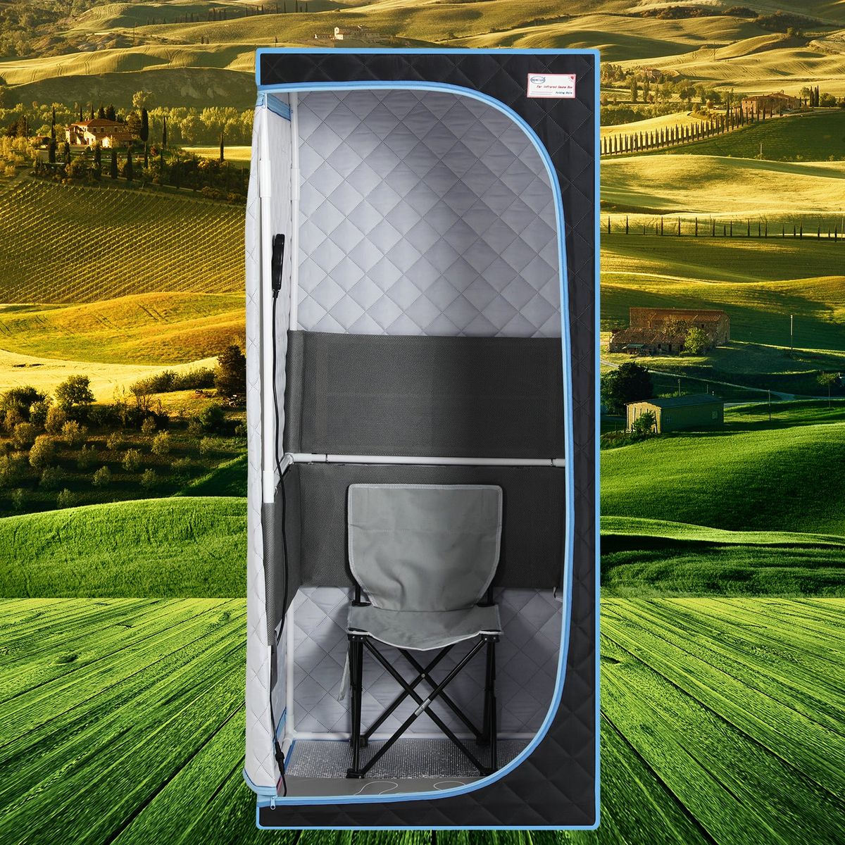 Portable Full Size Black Infrared Sauna tent Personal Home Spa, with Infrared Panels, Heating Foot Pad, Controller, Foldable Chair, Reading light.Easy to Install.Fast heating, with FCC Certification.