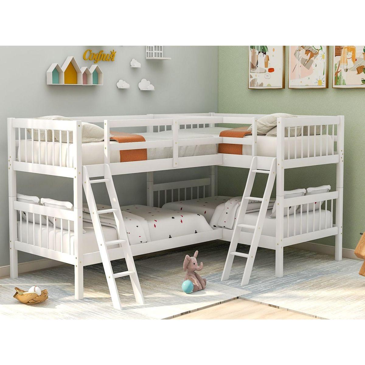 L-Shaped Bunk Bed with Ladder,Twin Size-Gray