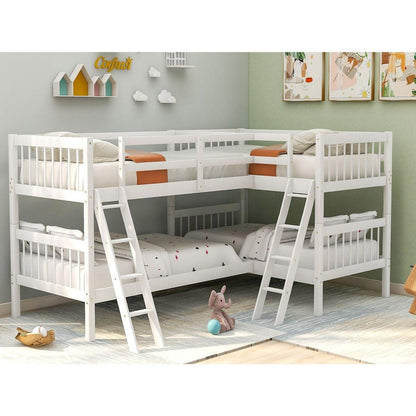 L-Shaped Bunk Bed with Ladder,Twin Size-Gray