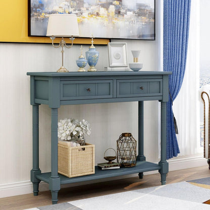 Daisy Series Console Table Traditional Design with Two Drawers and Bottom Shelf (Navy)