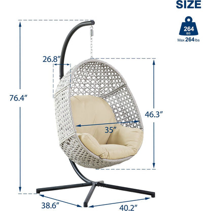 Large Hanging Egg Chair with Stand & UV Resistant Cushion Hammock Chairs with C-Stand for Outdoor Indoor Space