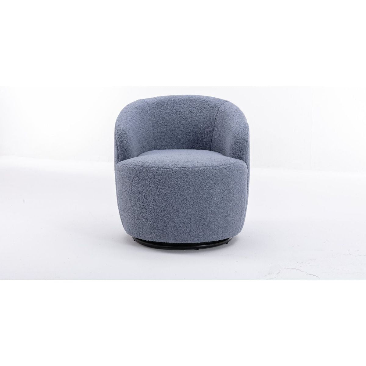 Teddy Fabric Swivel Accent Armchair Barrel Chair With Black Powder Coating Metal Ring, Light Blue