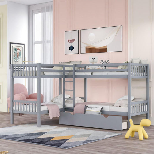 Twin L-Shaped Bunk bed with Drawers-Gray - Streamdale Furniture