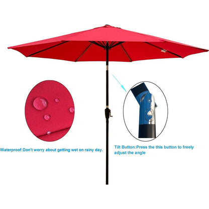 Outdoor Patio Umbrella 10FT(3m) WITHOUT FLAP, 8pcs ribs,with tilt, with crank,without base, Red,pole size 38mm(1.49inch)