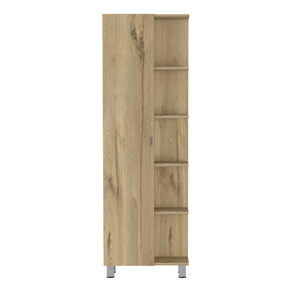 Urano Mirror Linen Cabinet, Four Interior Shelves, Five External Shelves -Light Oak