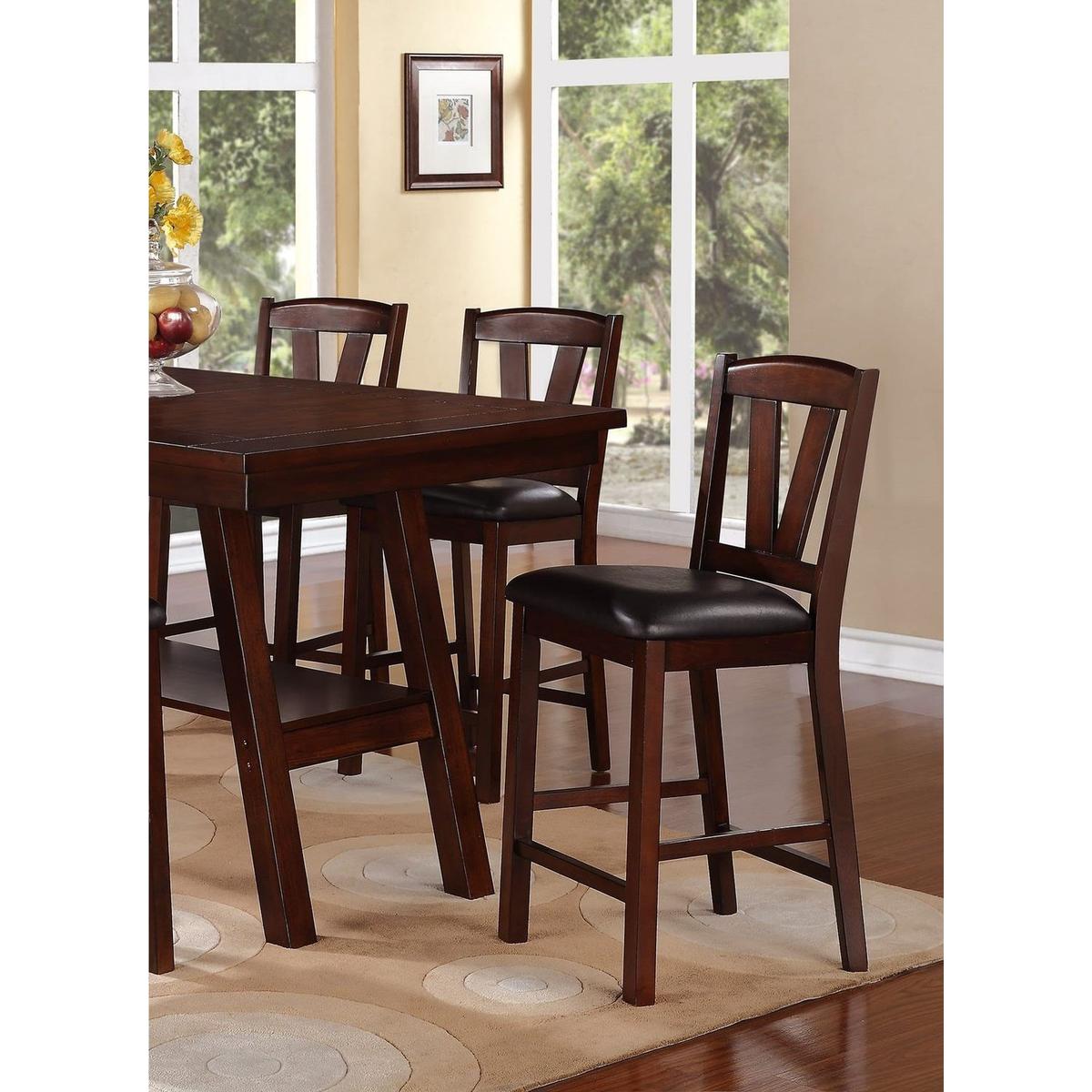 Dark Walnut Wood Framed Back Set of 2 Counter Height Dining Chairs Breakfast Kitchen Cushion Seats