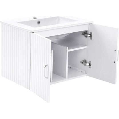 24" Floating Wall Mounted Bathroom Vanity with White Porcelain Sink and Soft Close Doors