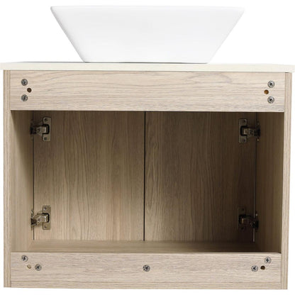 24" Modern Design Float Bathroom Vanity With Ceramic Basin Set, Wall Mounted White Oak Vanity With Soft Close Door, KD-PackingD-Packing Pieces