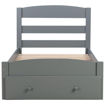 Platform Twin Bed Frame with Storage Drawer and Wood Slat Support No Box Spring Needed, Gray