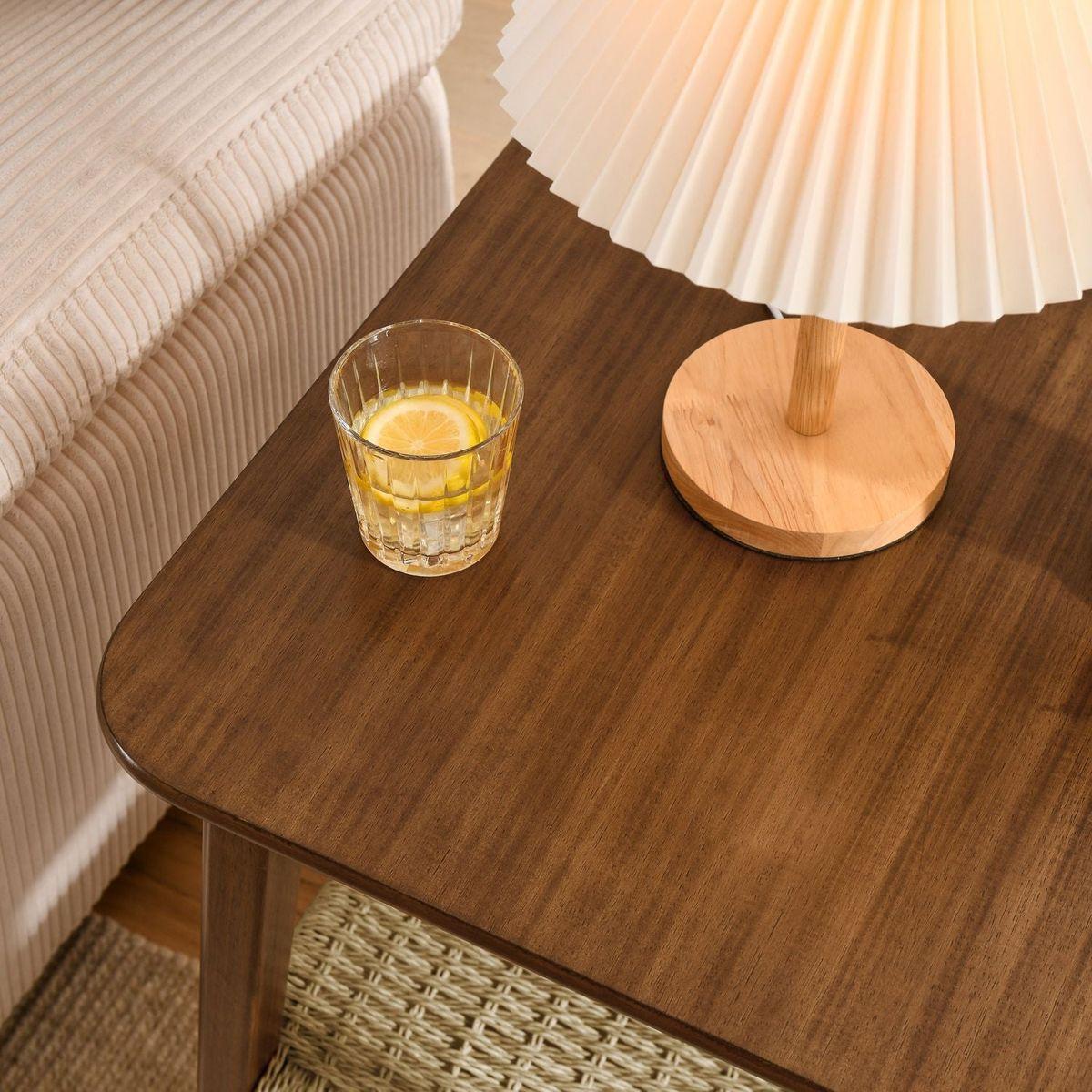 23" Mid-Century Side Table with Woven Shelf, Boho Side Table with Storage, Bedside Tables, Small Side Table for Living Room Couch Bedroom Patio Home Office - Streamdale Furniture
