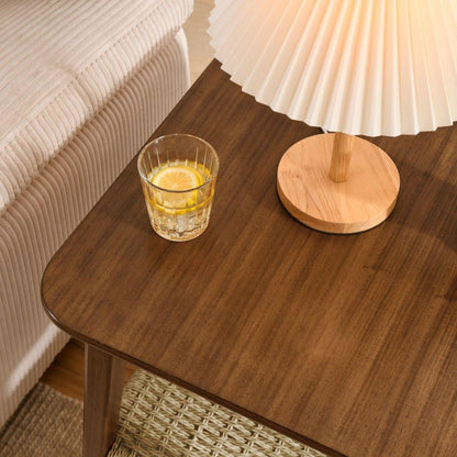 23" Mid-Century Side Table with Woven Shelf, Boho Side Table with Storage, Bedside Tables, Small Side Table for Living Room Couch Bedroom Patio Home Office - Streamdale Furniture