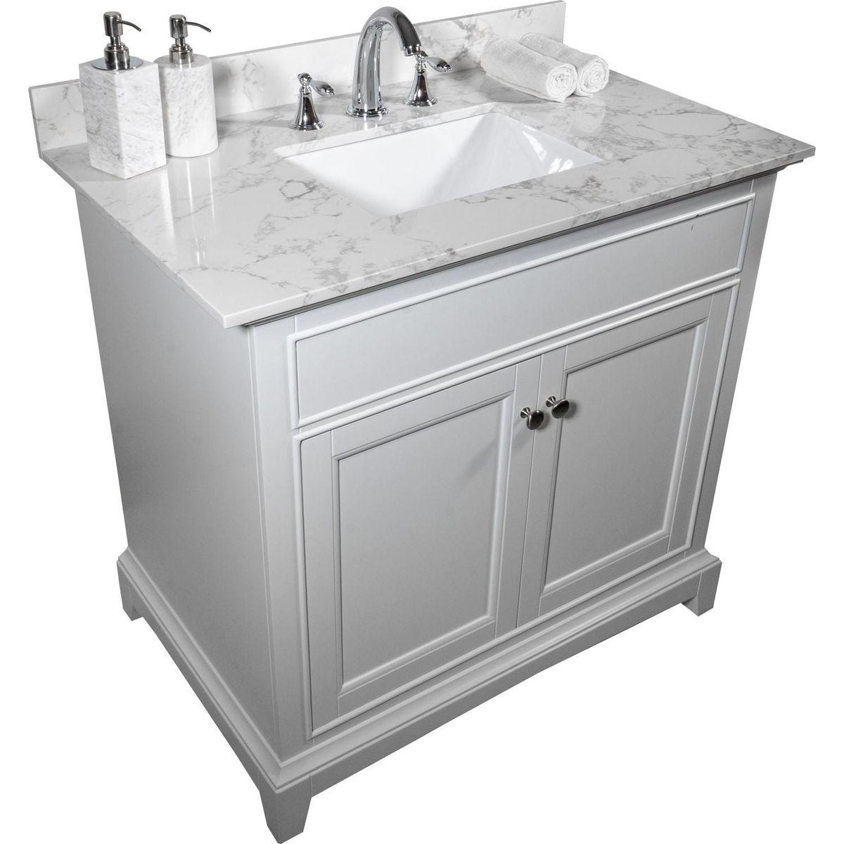 31inch bathroom vanity top stone carrara white new style tops with rectangle undermount ceramic sink and back splash with 3 faucet hole for bathrom cabinet