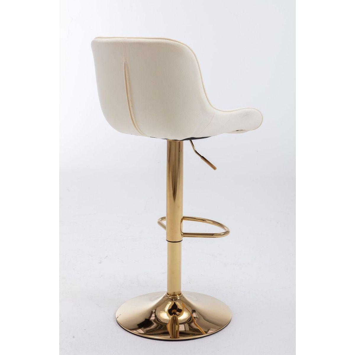Chrome Footrest and Base Swivel Height Adjustable Mechanical Lifting Velvet + Golden Leg Simple Bar Stool, Set of 2, Ivory - Streamdale Furniture
