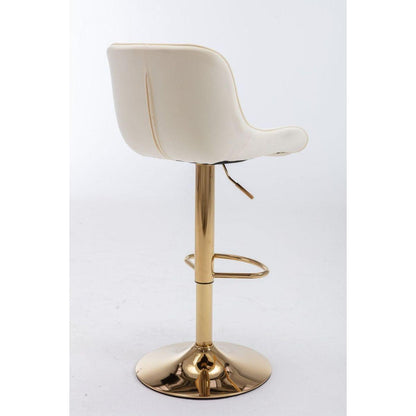 Chrome Footrest and Base Swivel Height Adjustable Mechanical Lifting Velvet + Golden Leg Simple Bar Stool, Set of 2, Ivory - Streamdale Furniture