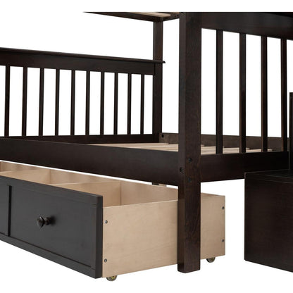 Stairway Full-Over-Full Bunk Bed with Drawer, Storage and Guard Rail for Bedroom, Espresso color