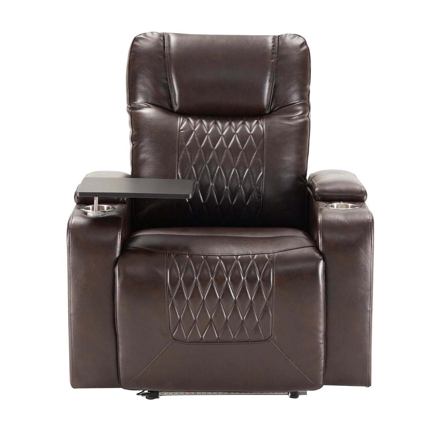 Power Motion Recliner with USB Charging Port and Hidden Arm Storage 2 Convenient Cup Holders Design and 360 degree Swivel Tray Table, Brown