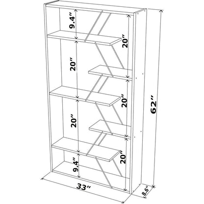 Furnish Home Store Wood Frame Etagere Open Back 6 Shelves Bookcase Industrial Bookshelf for Office and Living Rooms Modern Bookcases Large Bookshelf Organizer, White/Chrome