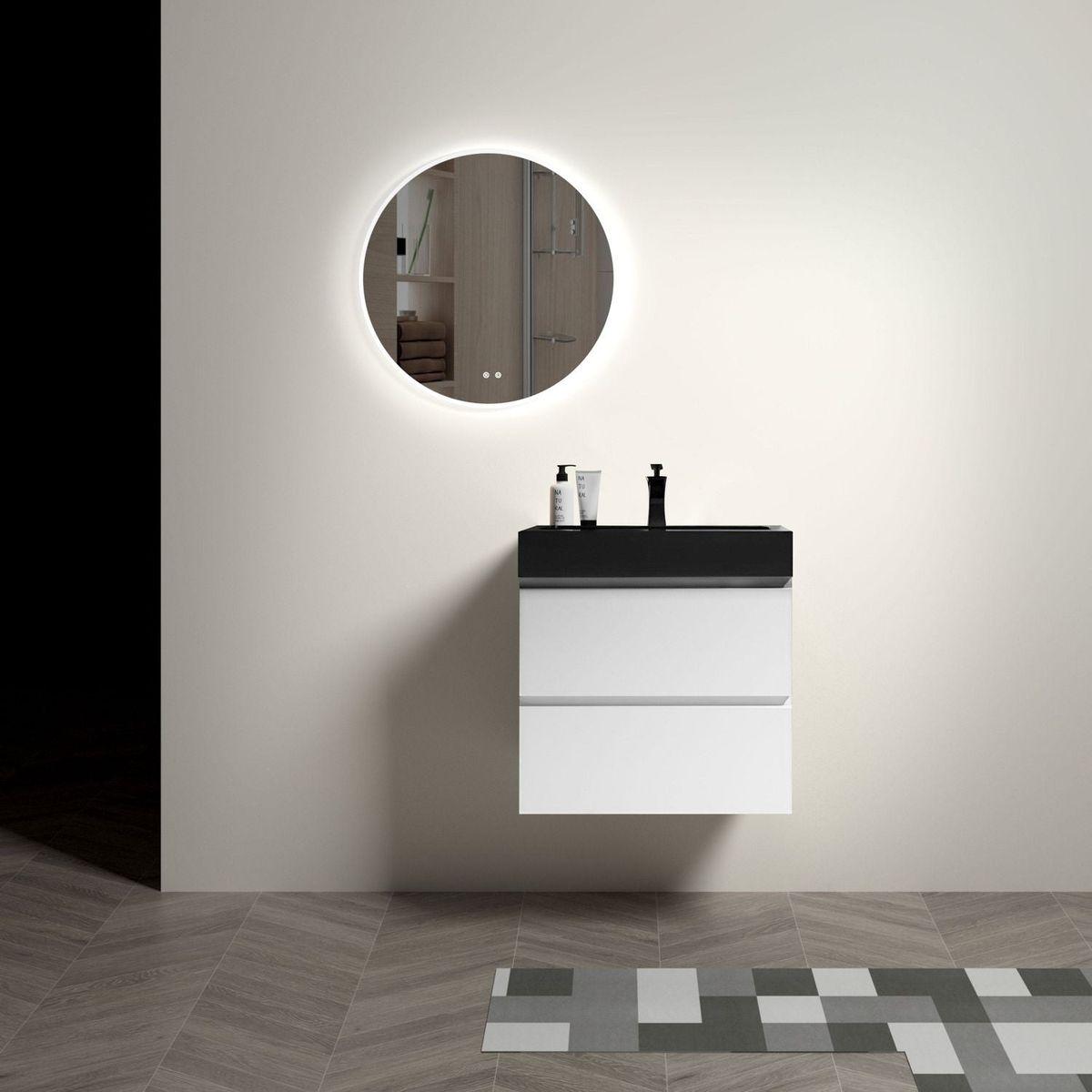 Alice 24" White Bathroom Vanity with Sink, Large Storage Wall Mounted Floating Bathroom Vanity for Modern Bathroom, One-Piece Black Sink Basin without Drain and Faucet