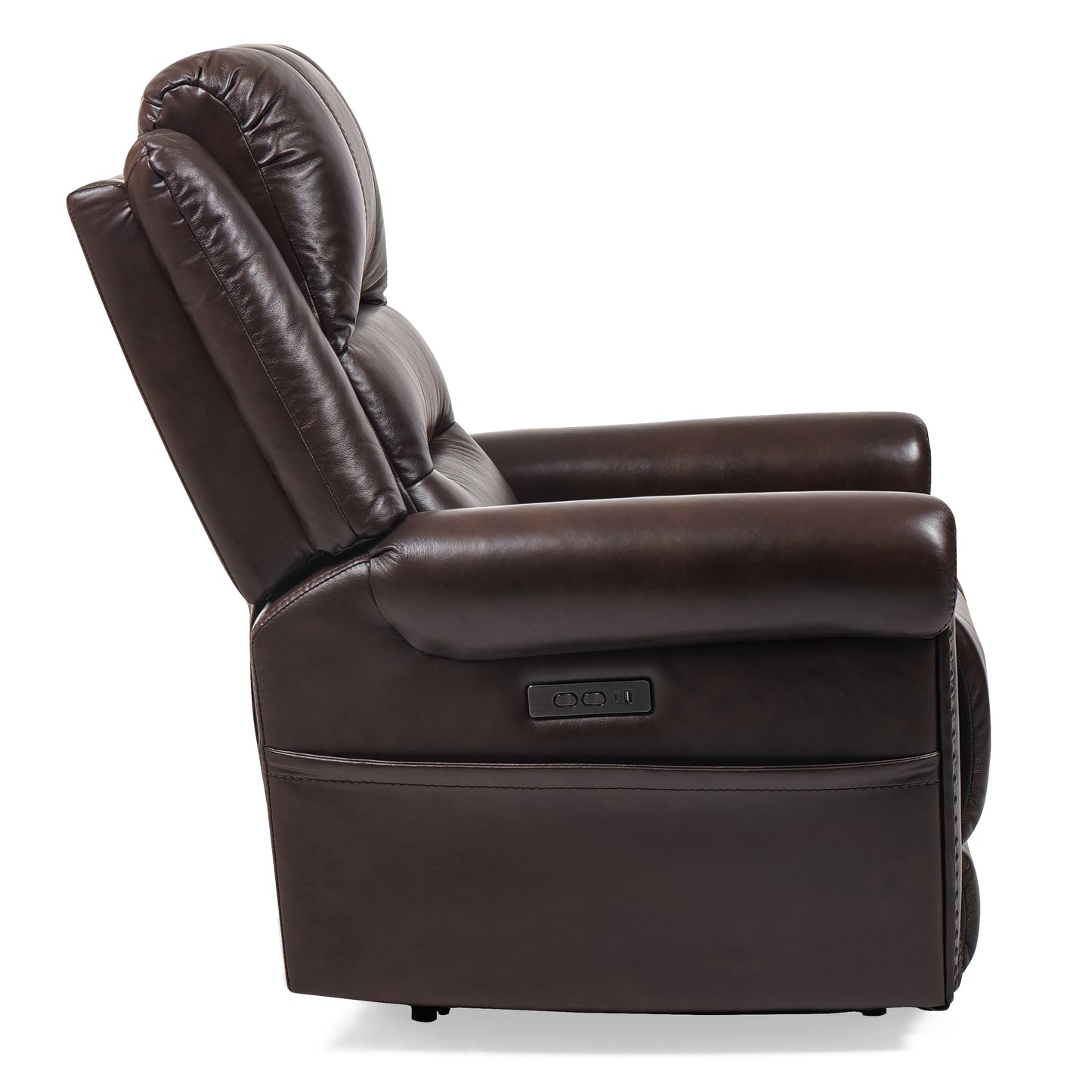 Lazell Leather with Nailhead Double Power Recliner - Power Heardrest - Typy C - USB -Side Pocket Storage bag - Top Grain