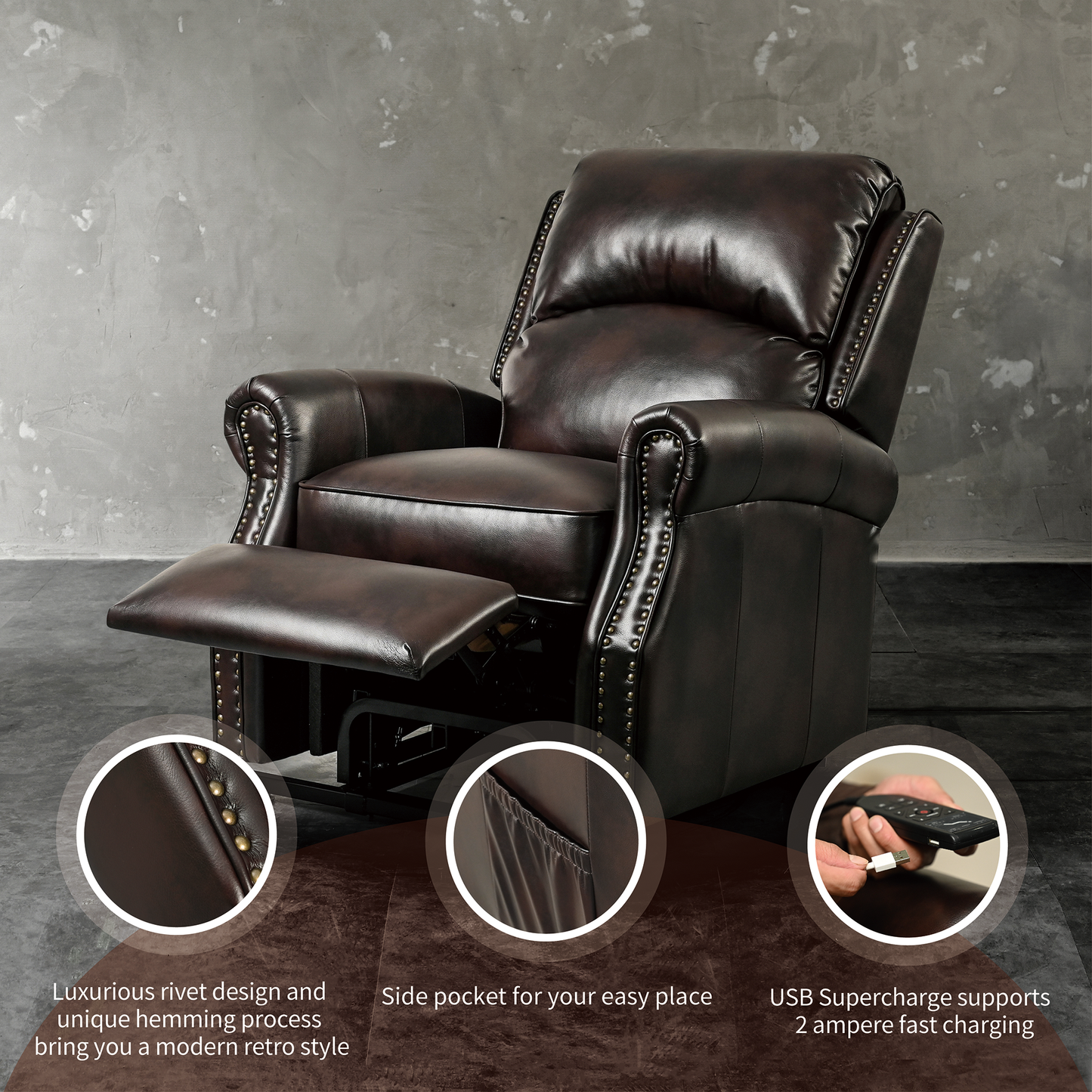 Lehboson Lift Chair Recliners, Electric Power Recliner Chair Sofa for Elderly, massage and heating (Brown)