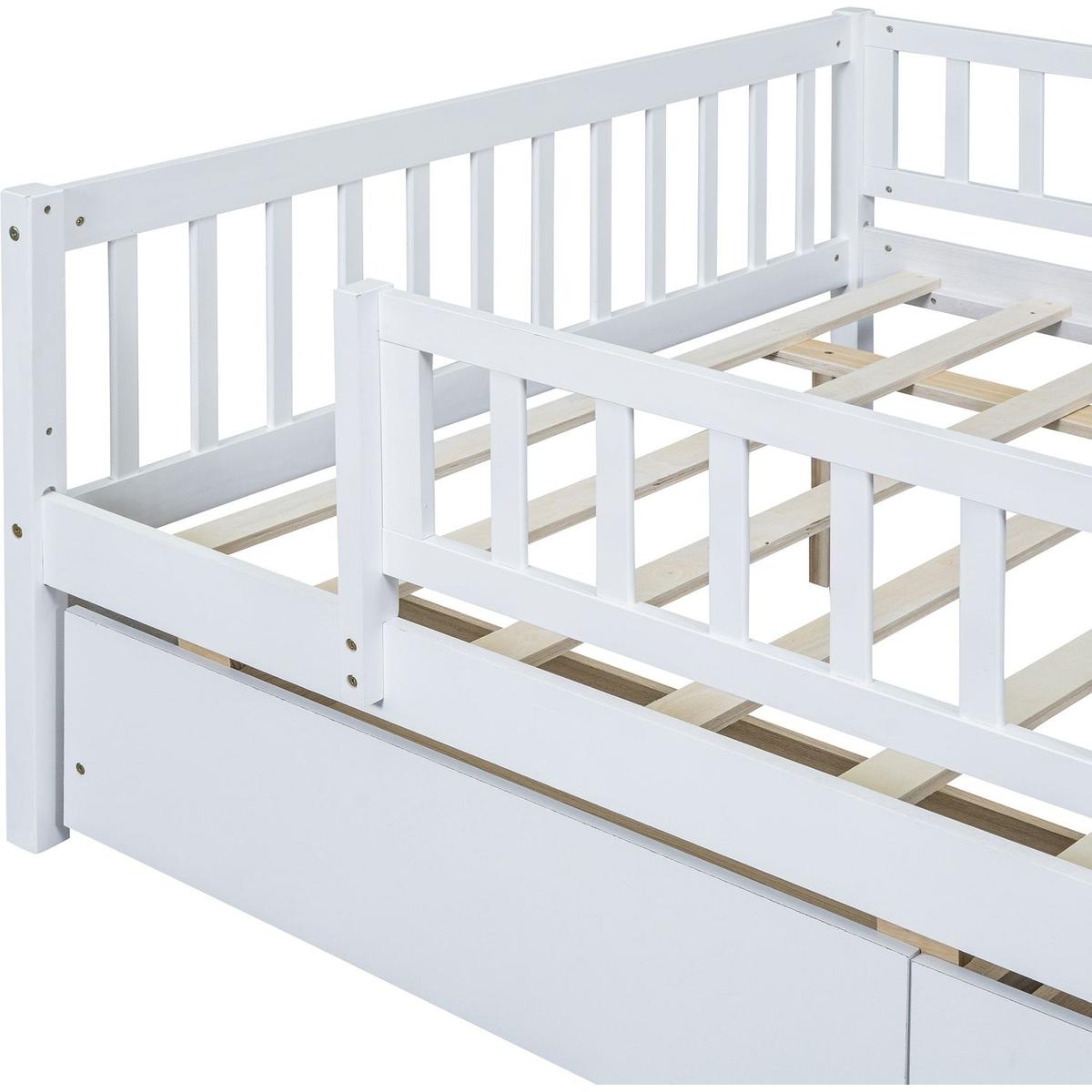 Full Size Daybed Wood Bed with Two Drawers, White - Streamdale Furniture