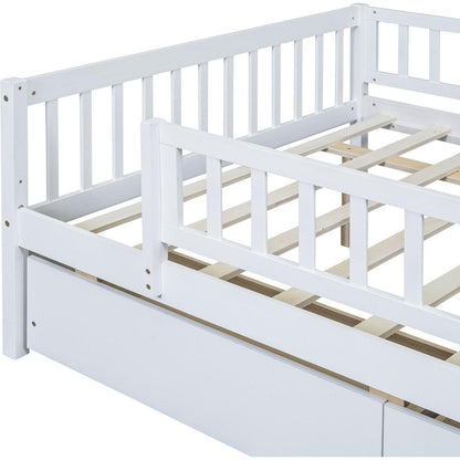 Full Size Daybed Wood Bed with Two Drawers, White - Streamdale Furniture