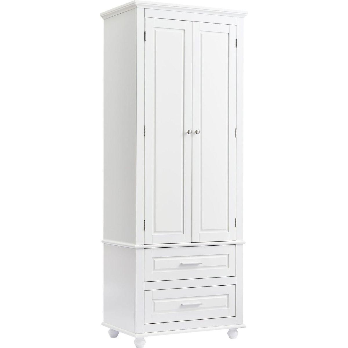 Tall Storage Cabinet with Two Drawers for Bathroom/Office, White