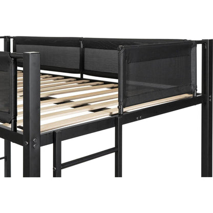 Twin over twin bunk bed with trundle (Wood Slat and Textilene Guardrail)