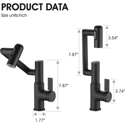 Bathroom Sink Faucet with Spray Function and Temperature Display for Anti-Skid Switch and Hot & Cold and 360 degree Rotary