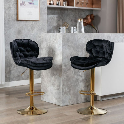 Swivel Bar Stools Set of 2, Velvet Counter Height Adjustable Barstools, Dining Bar Chairs Upholstered Modern Bar Stool for Kitchen Island, Cafe, Bar Counter, Dining Roomlack)