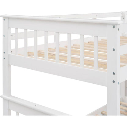 Stairway Twin-Over-Full Bunk Bed with Storage and Guard Rail for Bedroom, White color