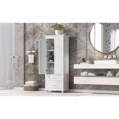 Tall Storage Cabinet with Two Drawers for Bathroom/Office, White