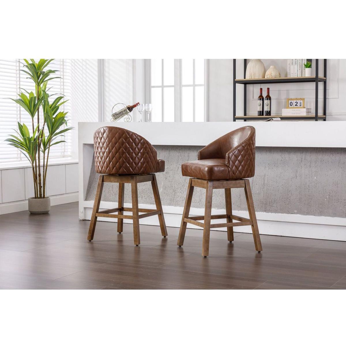 Bar Stools Set of 2 Counter Height Chairs with Footrest for Kitchen, Dining Room And 360 Degree Swivel