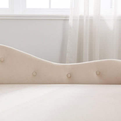 Beige Chaise Lounge Indoor, Velvet Lounge Chair for Bedroom with Storage & Pillow, Modern Upholstered Rolled Arm Chase Lounge for Sleeping with Nailhead Trim for Living Room Bedroom Office