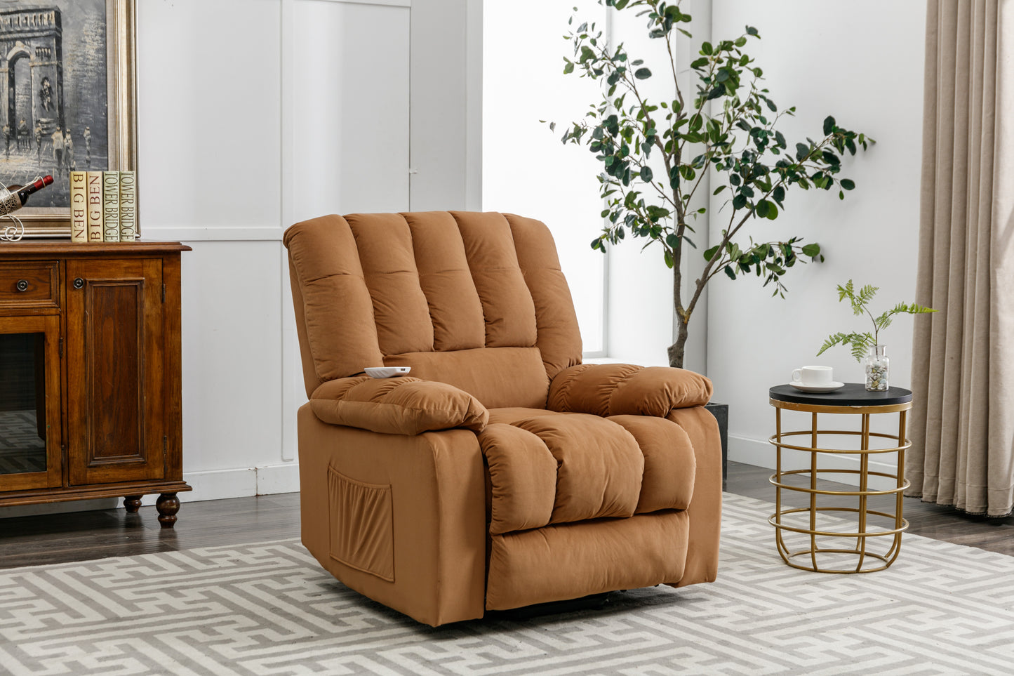 Massage Recliner Chair Electric Power Lift Recliner Chairs with Heat, Vibration, Side Pocket for Living Room, Bedroom, Light Brown