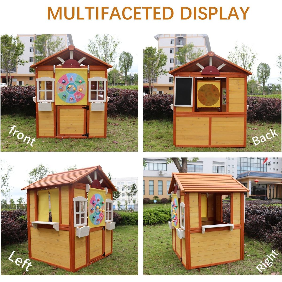 Outdoor Playhouse for Kids Wooden Cottage with Working Doors Windows Pretend Play House for Age 3-8 Years