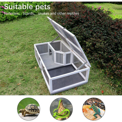 Tortoise Habitat Wooden Tortoise House w/Removable Waterproof Tray Indoor Turtle Enclosure for Small Animals Outdoor Wooden Reptile Cage