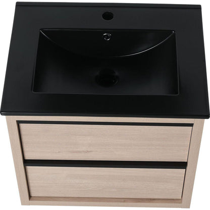 24" Bathroom Vanity, With Black Ceramic Sink And 2 Soft Close Drawers (BLO-G-BL9060BK)W1286S