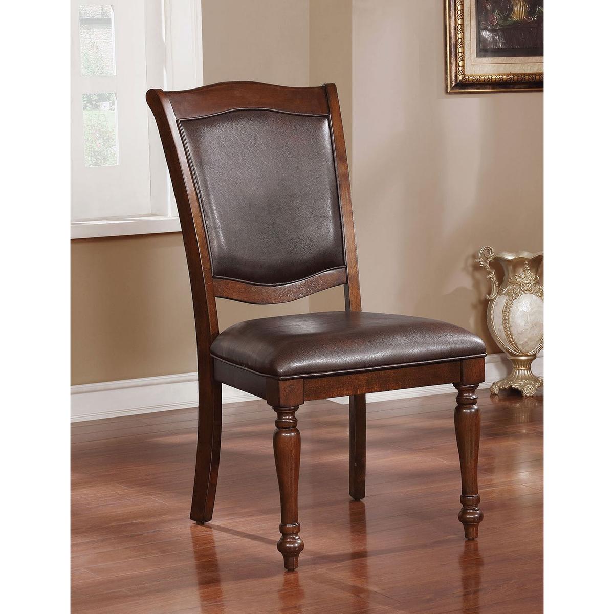 Luxurious Traditional Dining Chairs Brown Cherry Solid wood Espresso Leatherette Seat Set of 2pc Side Chairs Turned Legs Kitchen Dining Room