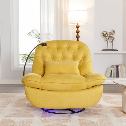 270 Degree Swivel Power Recliner with Voice Control, Bluetooth Music Player,USB Ports, Atmosphere Lamp, Hidden Arm Storage and Mobile Phone Holder for Living Room, Bedroom, Apartment, Yellow