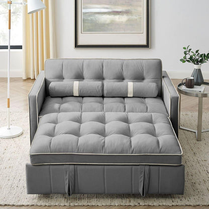 Modern 55.5" Pull Out Sleep Sofa Bed 2 Seater Loveseats Sofa Couch with side pockets, Adjustable Backrest and Lumbar Pillows for Apartment Office Living Room