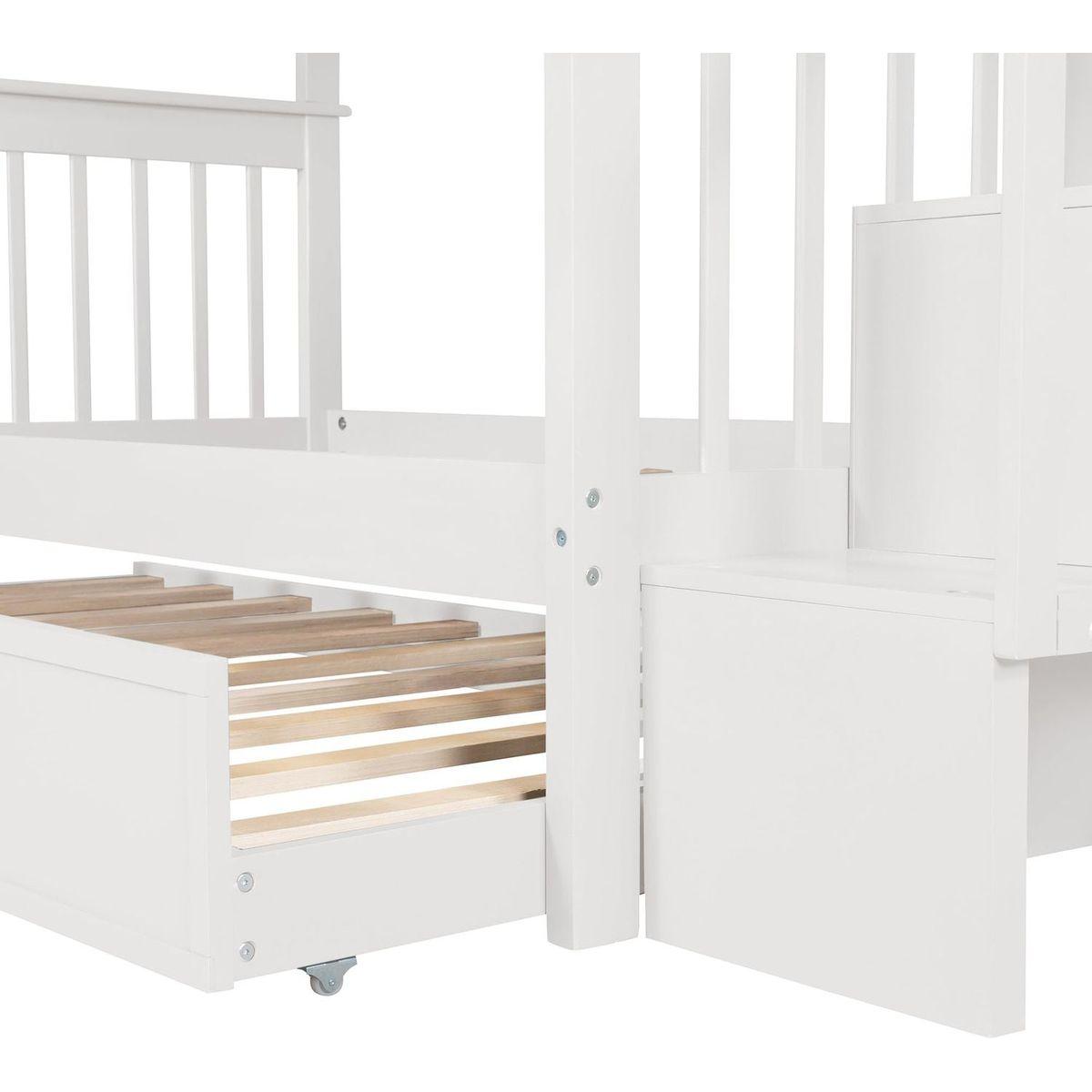 Stairway Twin-Over-Twin Bunk Bed with Twin size Trundle for Bedroom, Dorm, Adults, White () - Streamdale Furniture