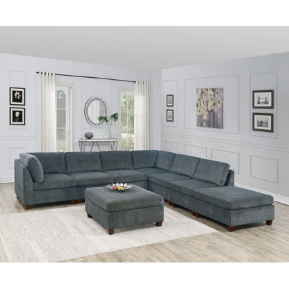 Living Room Furniture Grey Chenille Modular Sectional 8pc Set Large Corner L-Sectional Modern Couch 2x Corner Wedge 4x Armless Chairs and 2x Ottomans Plywood