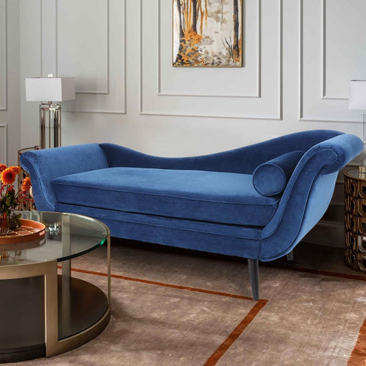 House 69" Modern Chaise Lounge for Bedroom, Office, Living Room with Blue Velvet Fabric - Streamdale Furniture