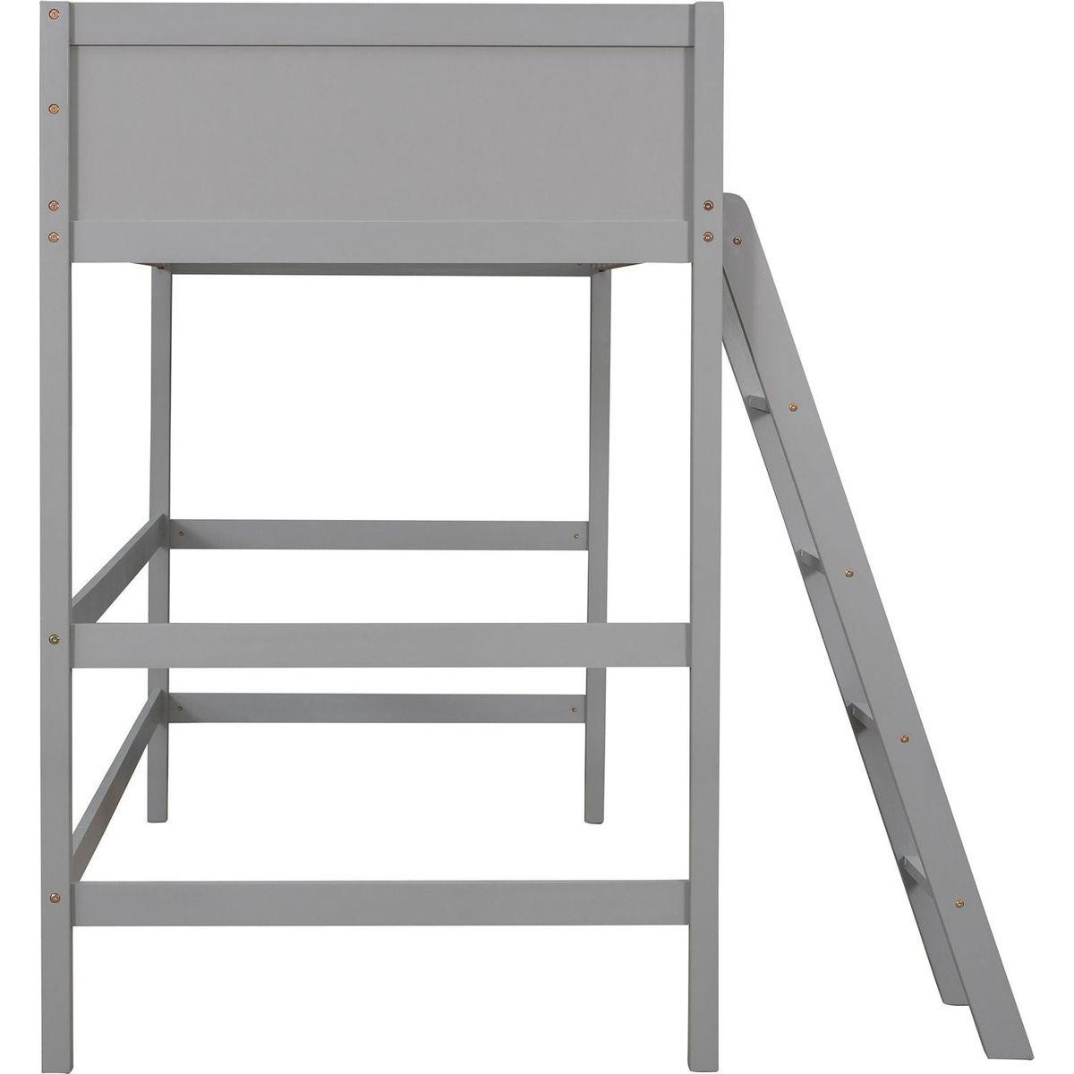 Solid Wood Twin Size Loft Bed with Ladder (Gray)