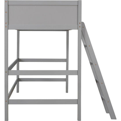 Solid Wood Twin Size Loft Bed with Ladder (Gray)