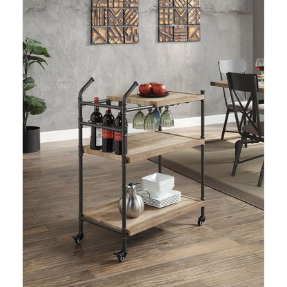 Brantley Serving Cart in Oak & Sandy Black Finish