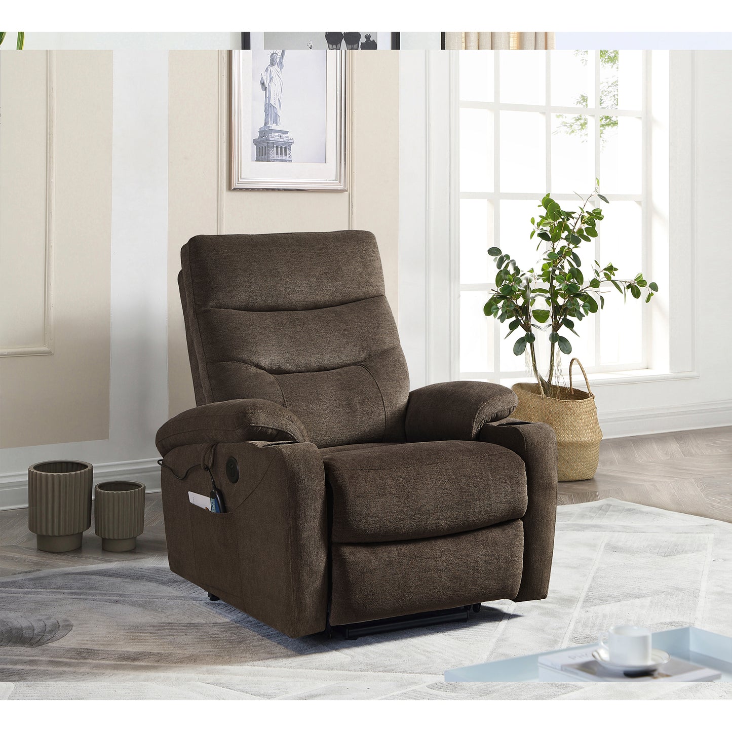 Electric Power Lift Recliner Chair Sofa with Massage and Heat for Elderly, 3 Positions, 2 Side Pockets and Cup Holders, USB Ports, High-end quality fabric